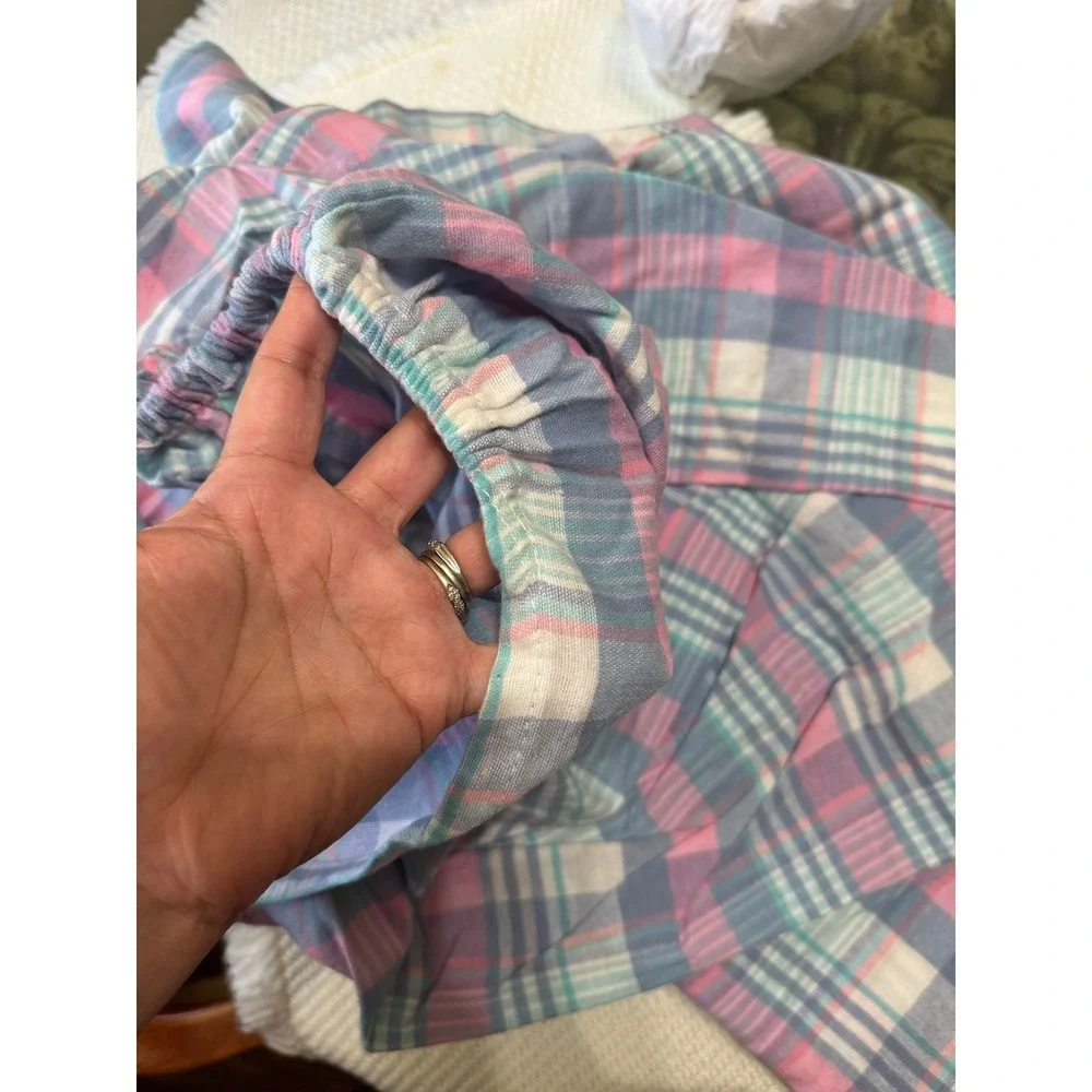 Divatex vtg Home Fashions Full Flannel Sheet Set Pink Blue Plaid 100% Cotton 3pc